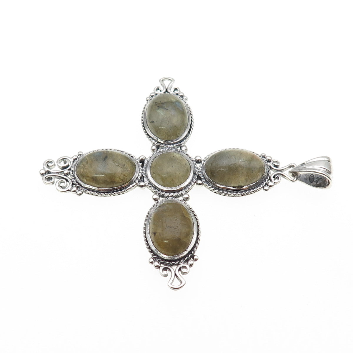 M.R.F. RESOURCES 925 Sterling Silver Vintage Real Labradorite Cross Pendant
