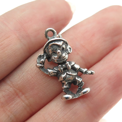 WALT DISNEY 925 Sterling Silver Antique Pinocchio 3D Charm Pendant