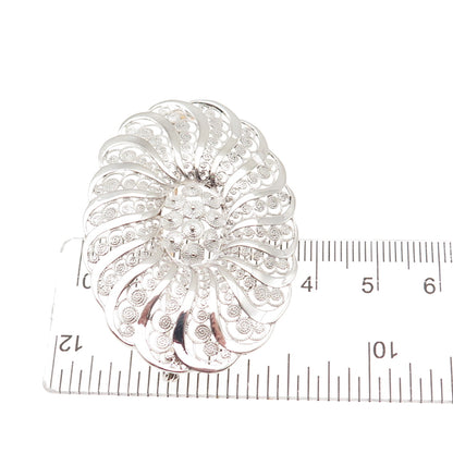 925 Sterling Silver Vintage Germany Filigree Floral Pin Brooch