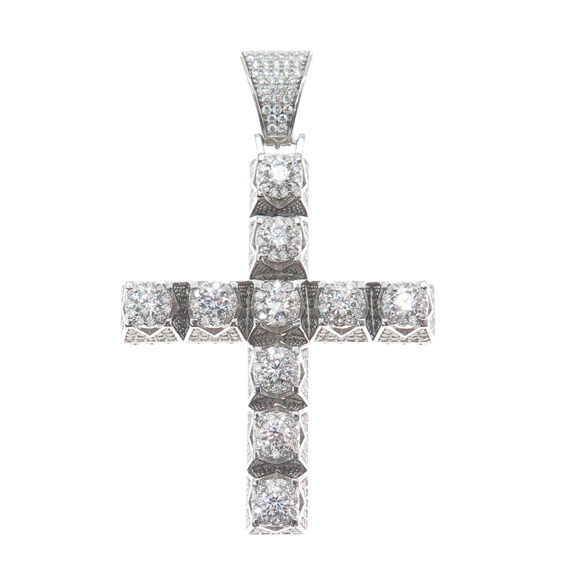 925 Sterling Silver Round-Cut C Z Cross Pendant