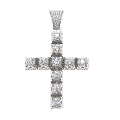 925 Sterling Silver Round-Cut C Z Cross Pendant