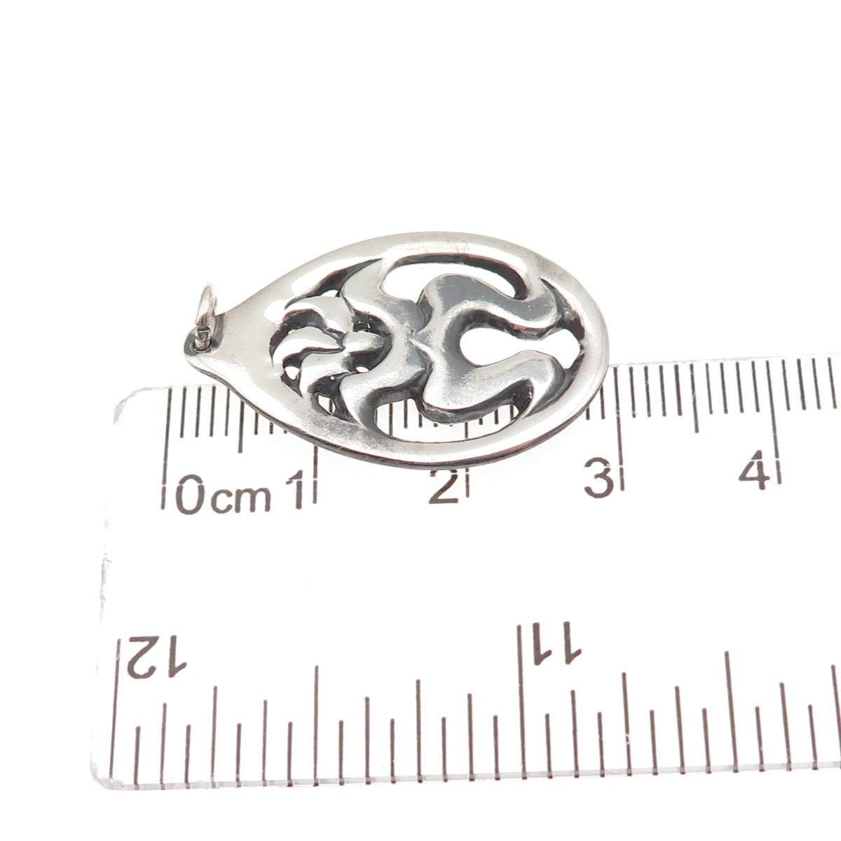 925 Sterling Silver Vintage Modernist Floral Teardrop Oxidized Charm Pendant