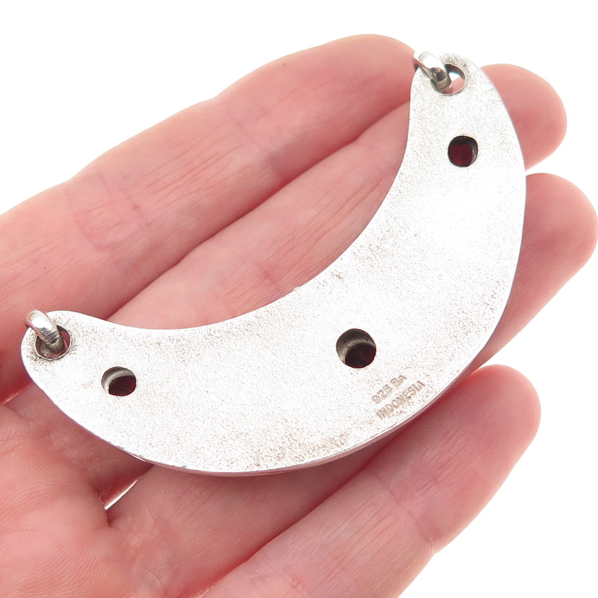 SUARTI BALI 925 Sterling Vintage Real Red Garnet Crescent Centerpiece Pendant
