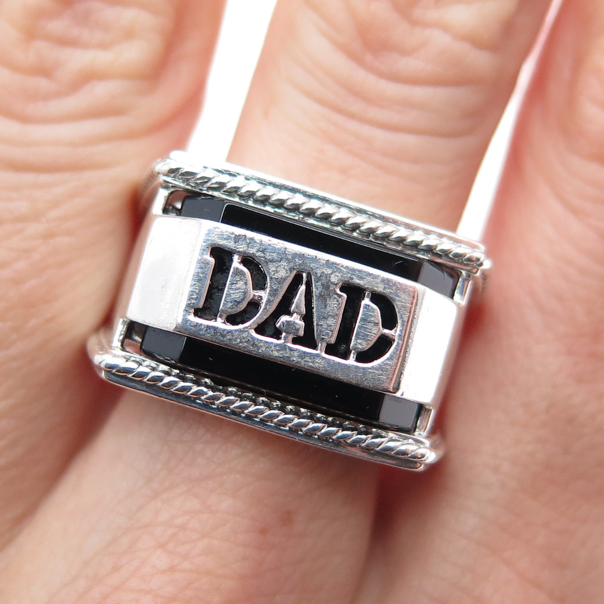 925 Sterling Silver Real Black Onyx Dad Ring Size 10.25