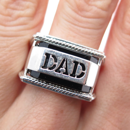 925 Sterling Silver Real Black Onyx Dad Ring Size 10.25