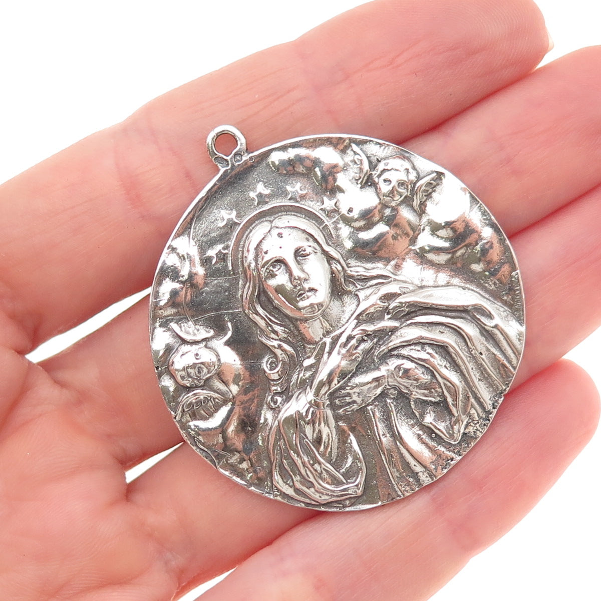 800 Silver Antique Art Deco European Mary Magdalene Medal Pendant