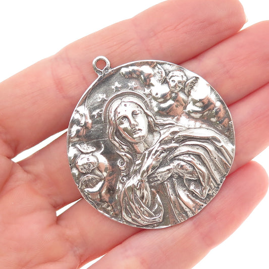 800 Silver Antique Art Deco European Mary Magdalene Medal Pendant