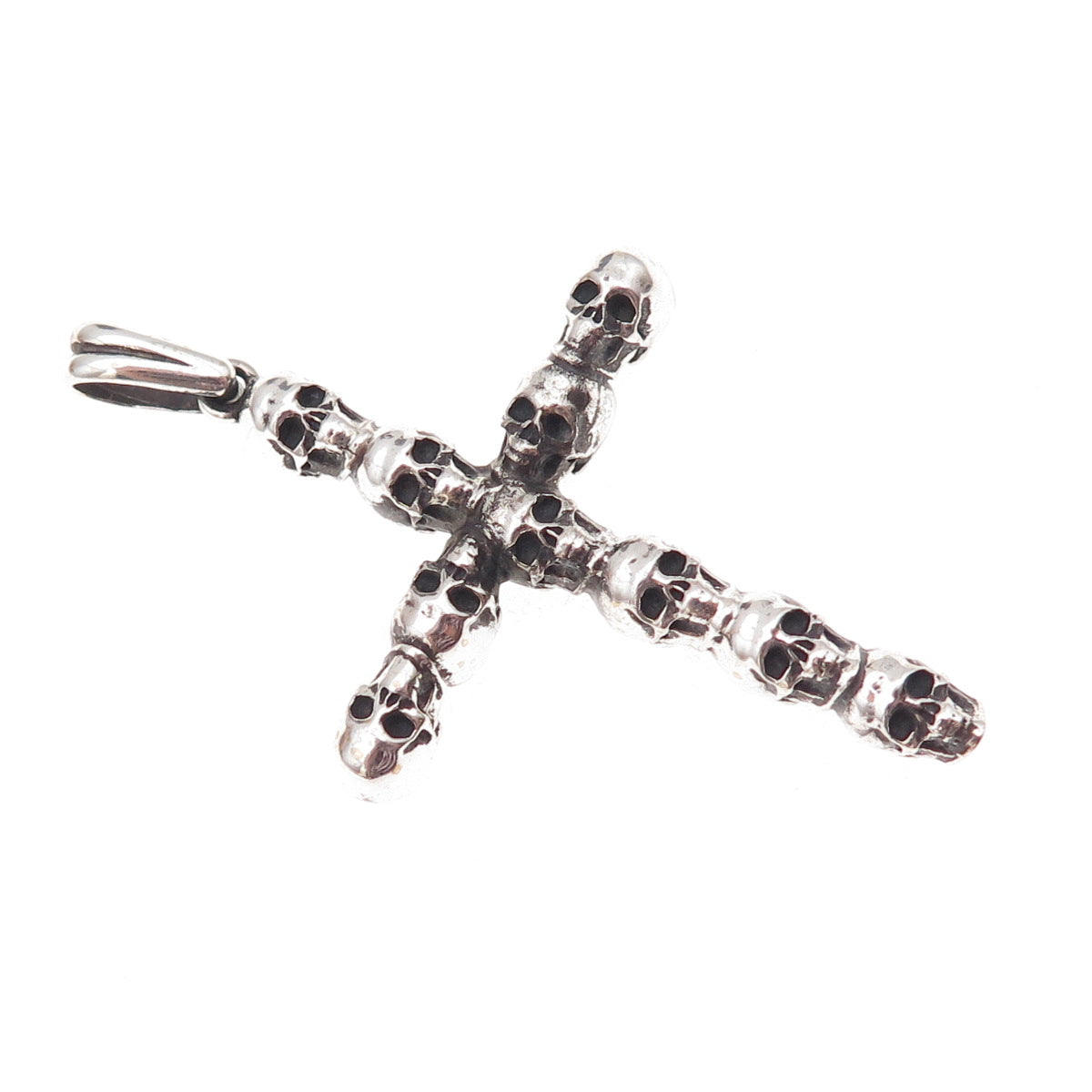 925 Sterling Silver Vintage Skull Cross Oxidized Pendant