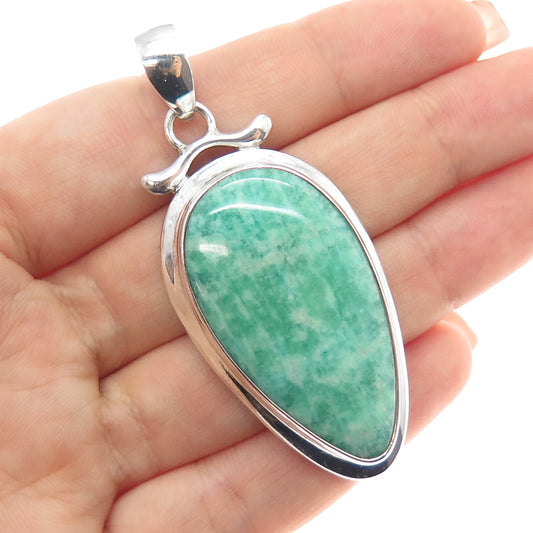 925 Sterling Silver Vintage Real Amazonite Modernist Pendant