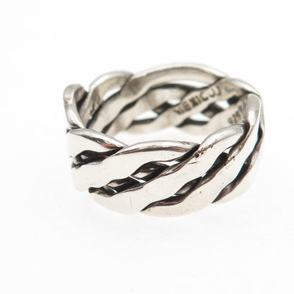 925 Sterling Silver Vintage Mexico Woven Oxidized Band Ring Size 11