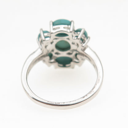 925 Sterling Silver Real Turquoise & White Topaz Floral Ring Size 8