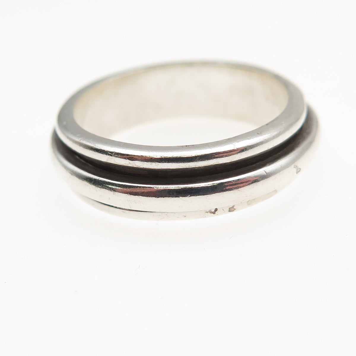 925 Sterling Silver Vintage Mexico Modernist Oxidized Rotating Band Ring Size 7