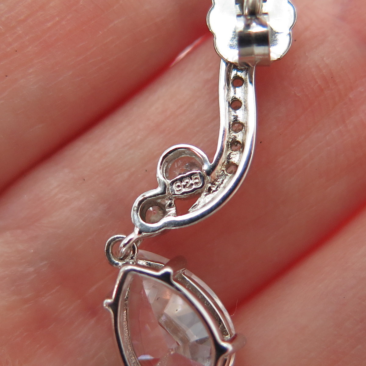 925 Sterling Silver Pear & Round-Cut C Z Dangle Earrings