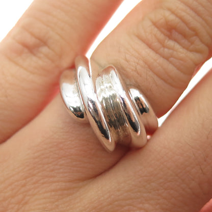 925 Sterling Silver Vintage Modernist Bypass Ring Size 6