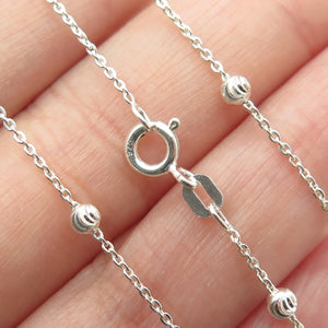 925 Sterling Silver Italy Diamond-Cut Ball Station Cable Chain Necklace 16"