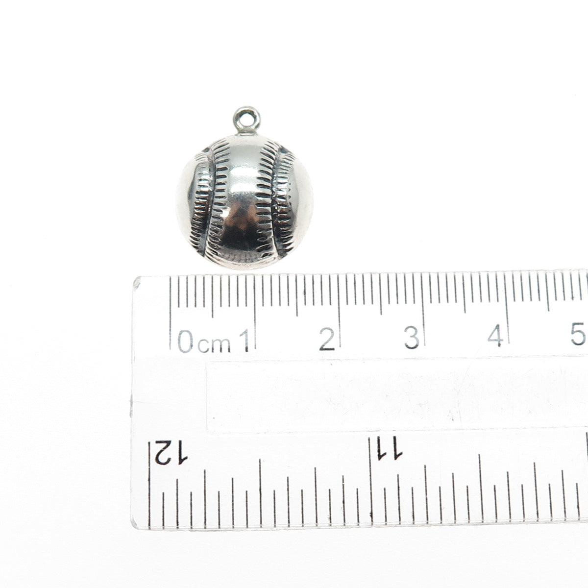 925 Sterling Silver Vintage Baseball Oxidized Mini Charm Pendant