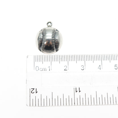 925 Sterling Silver Vintage Baseball Oxidized Mini Charm Pendant