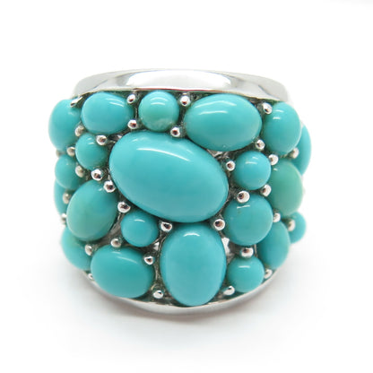 925 Sterling Silver Real Sleeping Beauty Turquoise Cluster Ring Size 5