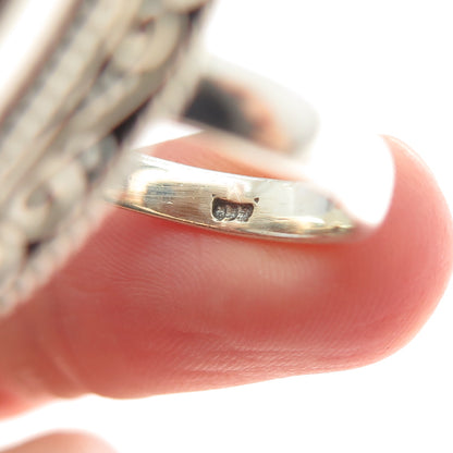 925 Sterling Silver Vintage Real Rutilated Quartz Spiral Oxidized Ring Size 9.75