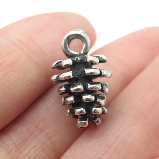 925 Sterling Silver Vintage Pine Cone Minimalist Oxidized Charm Pendant