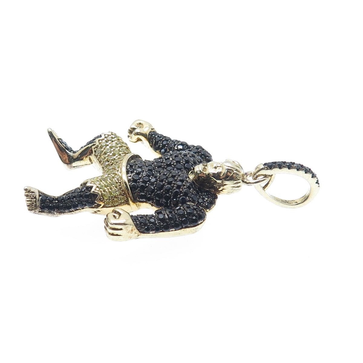 925 Sterling Silver Gold Plated Real Round-Cut Spinel & C Z Black Hulk Pendant