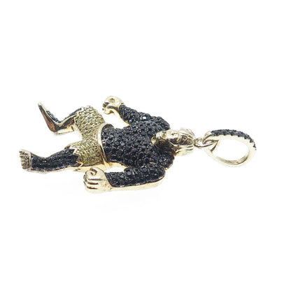 925 Sterling Silver Gold Plated Real Round-Cut Spinel & C Z Black Hulk Pendant