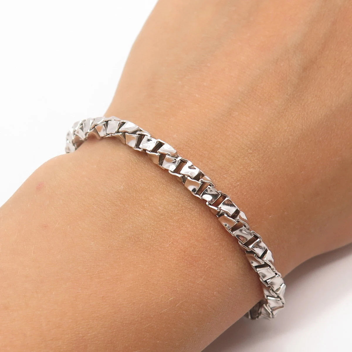 925 Sterling Silver Vintage Italy Box Link Bracelet 7.75"