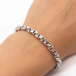 925 Sterling Silver Vintage Italy Box Link Bracelet 7.75"