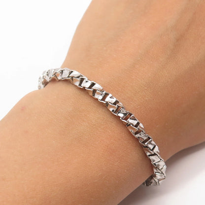 925 Sterling Silver Vintage Italy Box Link Bracelet 7.75"