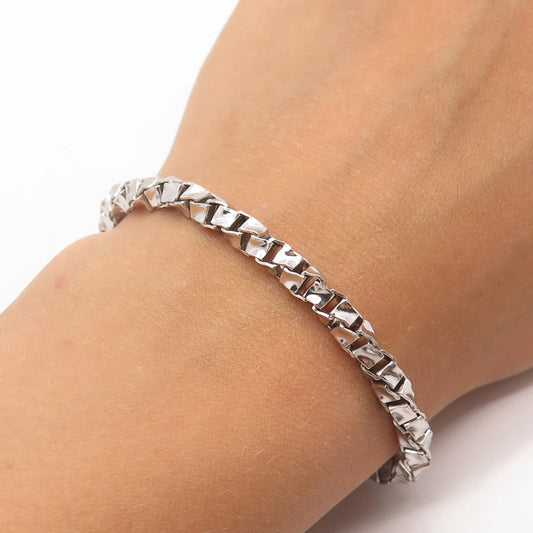 925 Sterling Silver Vintage Italy Box Link Bracelet 7.75"