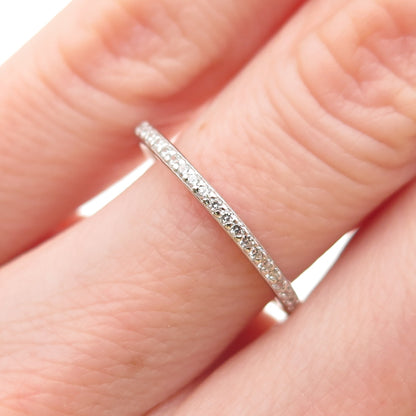 925 Sterling Silver Round-Cut C Z Half Eternity Stackable Band Ring Size 6