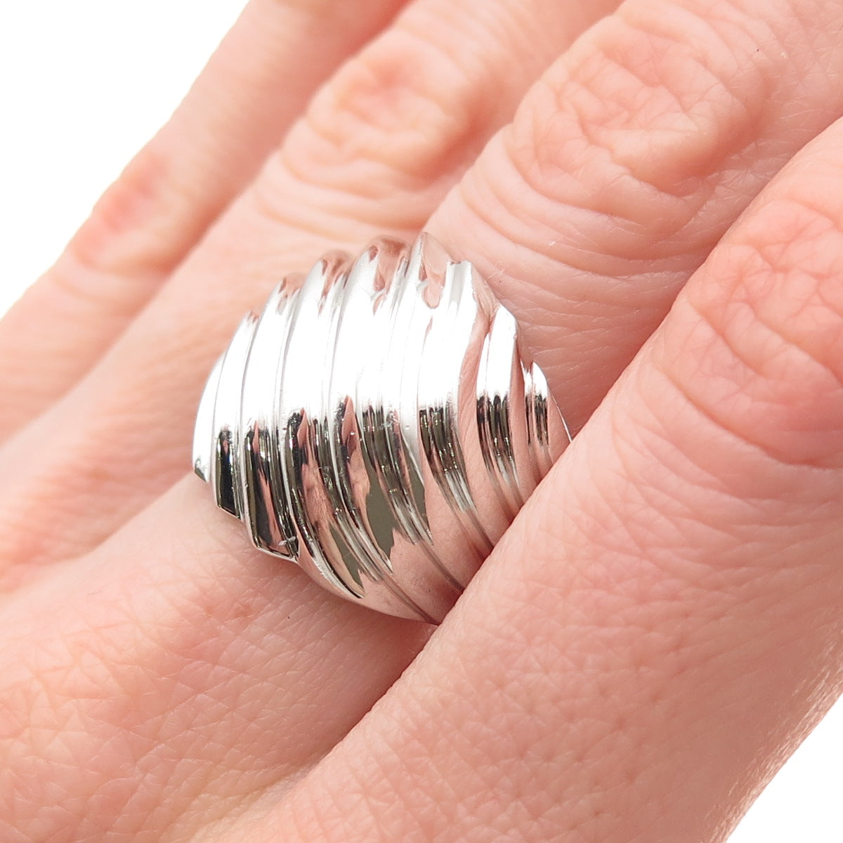 SX Sally C 925 Sterling Silver Vintage Modernist Ribbed Ring Size 7.25