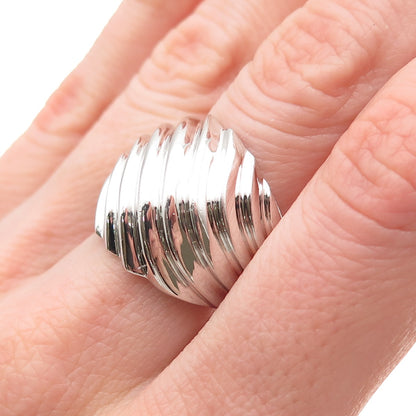 SX Sally C 925 Sterling Silver Vintage Modernist Ribbed Ring Size 7.25