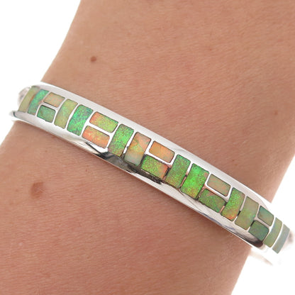 Grace Touchine Navajo Old Pawn Sterling Vintage Opal Adjustable Bracelet 6.75"