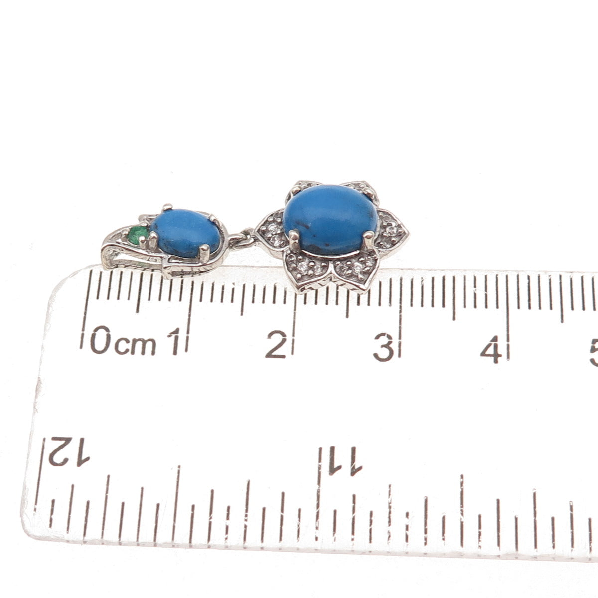 Chuck Clemency Sterling Silver Vintage Real Lapis Emerald & C Z Slide Pendant
