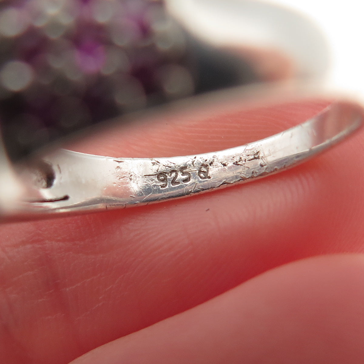 925 Sterling Silver Real Sapphire Ruby & White Topaz Ring Size 8