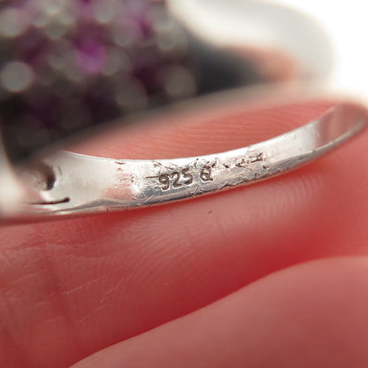 925 Sterling Silver Real Sapphire Ruby & White Topaz Ring Size 8