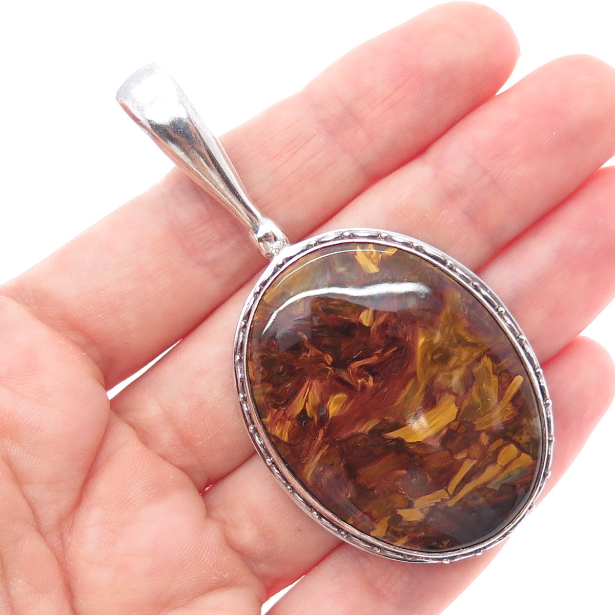 SAJEN Sterling Silver Vintage Real Pietersite Modernist Oxidized Charm Pendant