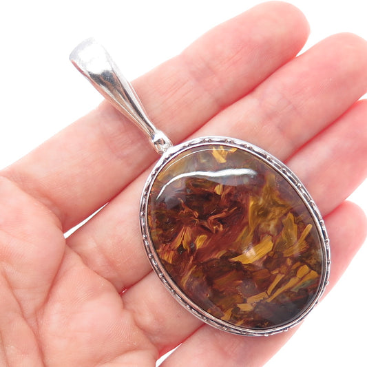 SAJEN Sterling Silver Vintage Real Pietersite Modernist Oxidized Charm Pendant
