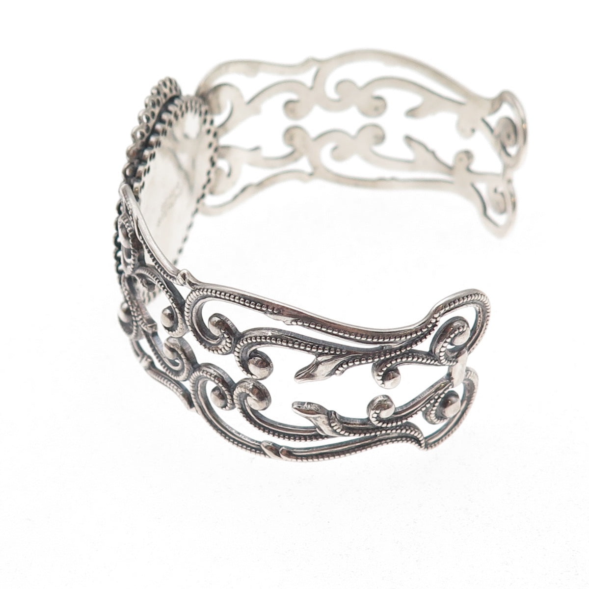 Beau 925 Sterling Silver Antique Art Deco Filigree Adjustable Bracelet 6.75"