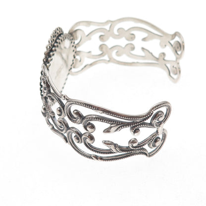 Beau 925 Sterling Silver Antique Art Deco Filigree Adjustable Bracelet 6.75"