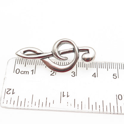 SHUBE 925 Sterling Silver Vintage Treble Clef Oxidized Pin Brooch