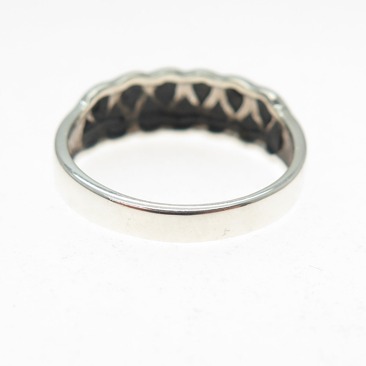 925 Sterling Silver Vintage Real Black Onyx Modernist Zig Zag Ring Size 8.75