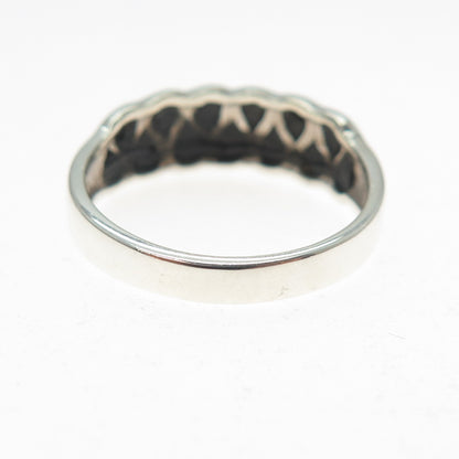 925 Sterling Silver Vintage Real Black Onyx Modernist Zig Zag Ring Size 8.75