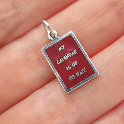 925 Sterling Silver Enamel My Calendar Is Up To Date Minimalist Charm Pendant