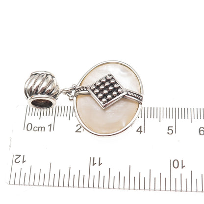 925 Sterling Silver Vintage Real MOP Modernist Oxidized Slide Pendant
