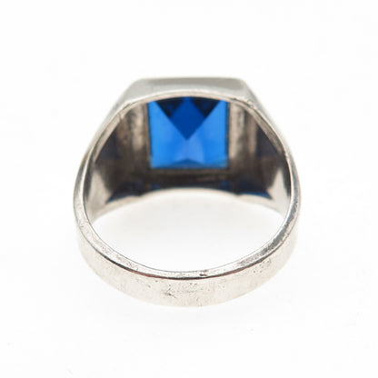 Vargas 925 Sterling Silver Antique Art Deco Emerald-Cut Blue C Z Ring Size 9.5