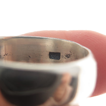 925 Sterling Silver Vintage Pear-Cut Snowflake Obsidian Oxidized Ring Size 9