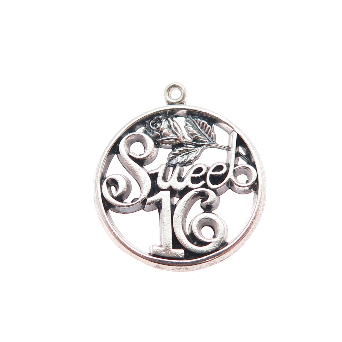 WELLS 925 Sterling Silver Vintage Sweet 16 Oxidized Minimalist Charm Pendant