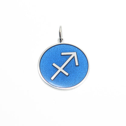925 Sterling Silver Blue Enamel Sagittarius Zodiac Sign Minimalist Charm Pendant